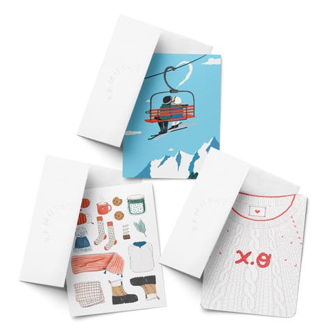 Love/Valentine's Assorted Greeting Card Pack (3ct) "Ski Love, Love Sweater, Winter Essentials"