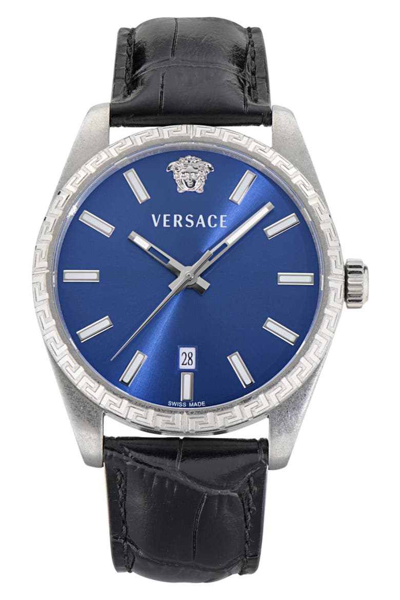Millenyium Leather Strap Watch, 40mm, Main, color, STAINLESS STEEL
