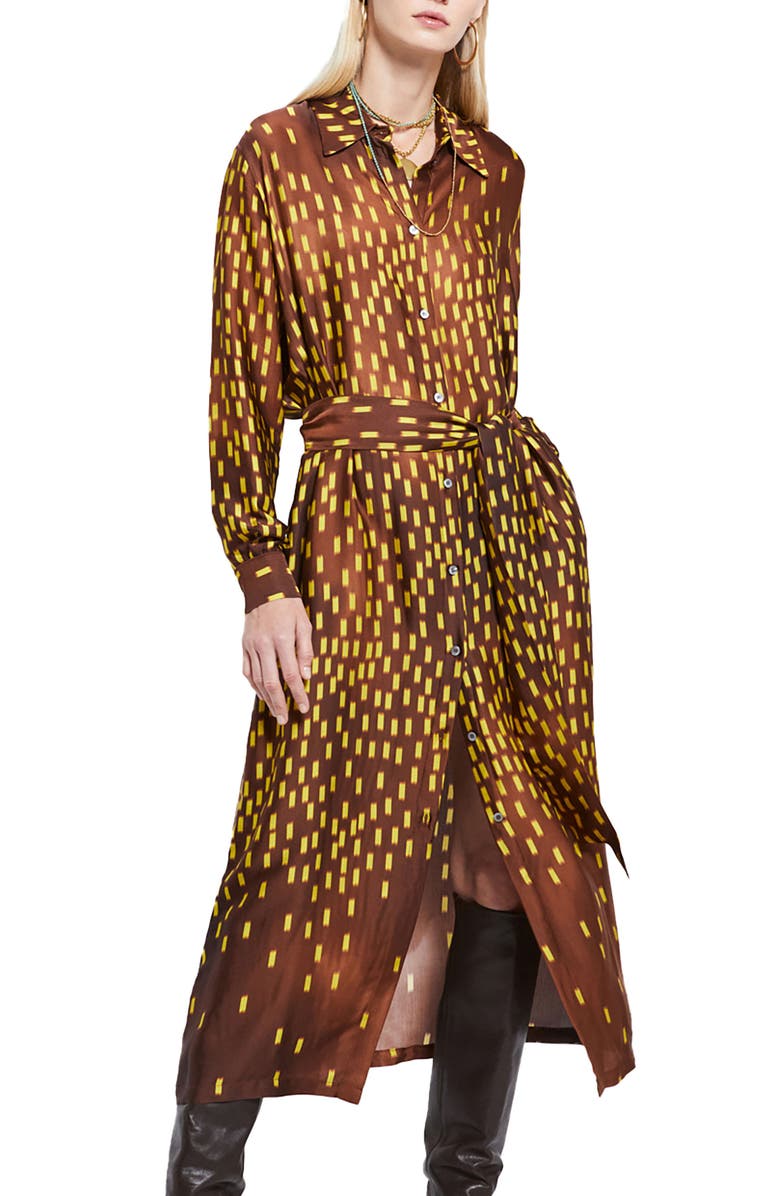 ottod'Ame Viscose Long Chemisier With Sash, Main, color, Brown