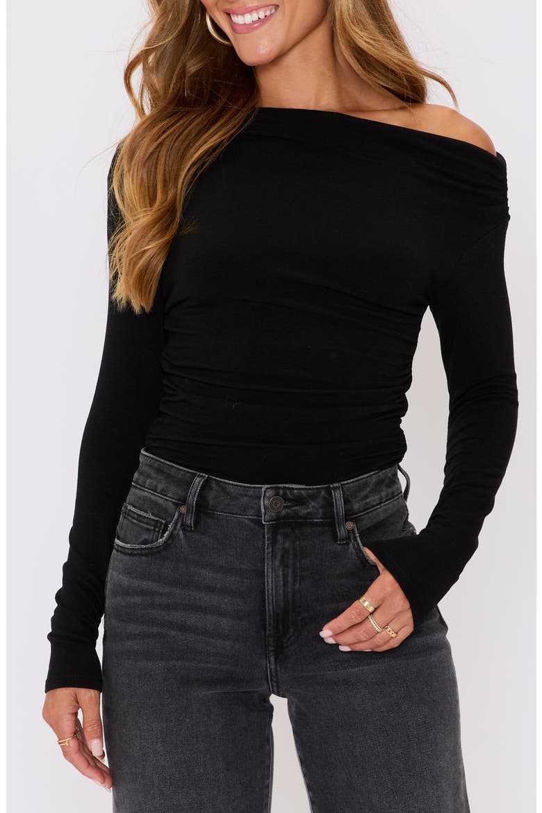 Belle One-Shoulder Jersey Top, Main, color, BLACK