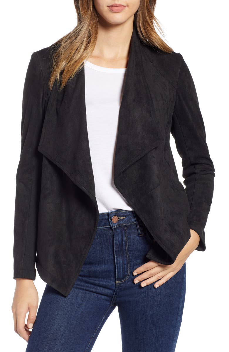 BB Dakota by Steve Madden BB Dakota Wade Drape Front Faux Suede Jacket, Main, color,