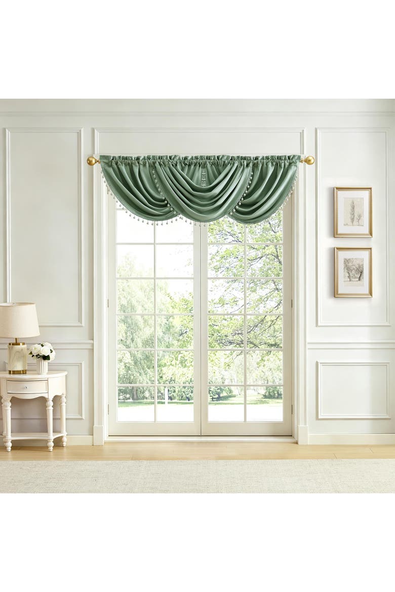 Imperial Faux Silk Waterfall Window Valance, Main, color, Sage