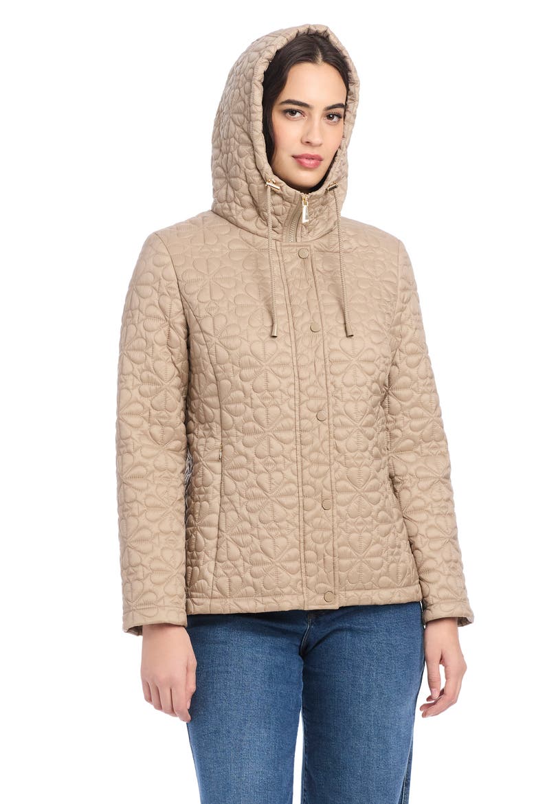 water resistant hooded floral quilted short jacket, Alternate, color, TIMELESS TAUPE