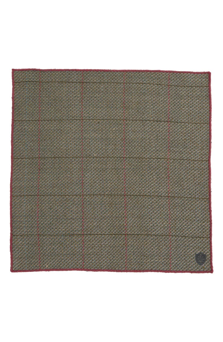 CLIFTON WILSON Plaid Wool Pocket Square, Alternate, color, Olive