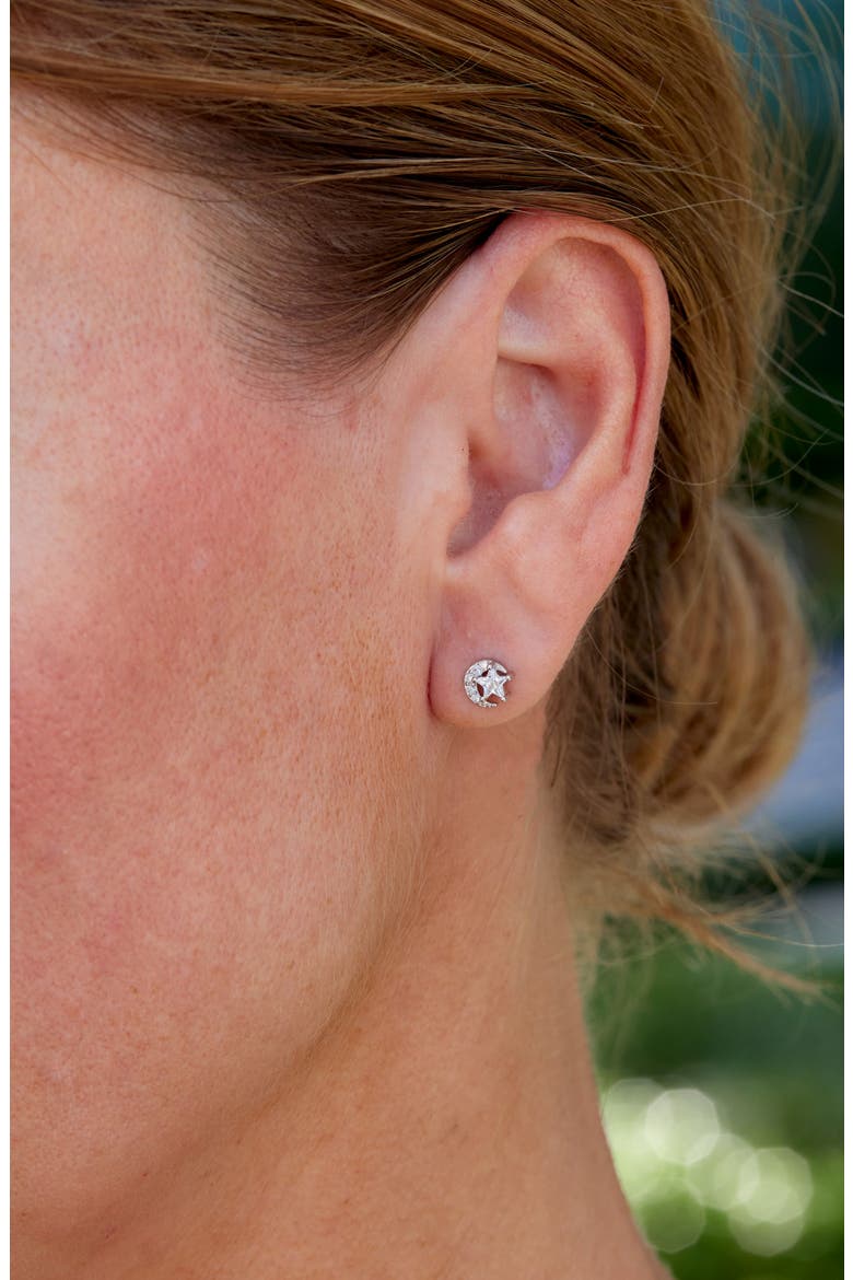 Star & Moon Cubic Zirconia Stud Earrings, Alternate, color, WHITE
