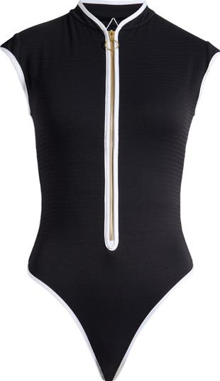 Seafolly Cap Sleeve Colorblock Zip-Up One-Piece Swimsuit Nordstrom