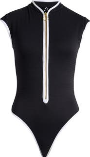 Seafolly Cap Sleeve Colorblock Zip-Up One-Piece Swimsuit