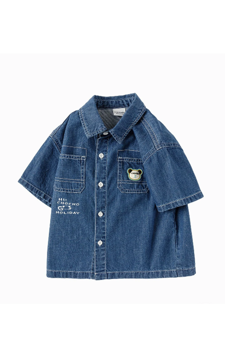 Balabala Toddler Boy Explore Style Denim Short Sleeve Shirt, Main, color, Navy
