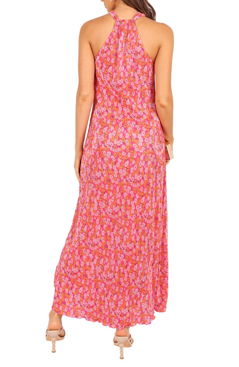 Petal & Pup Melody Floral Print Halter Neck Plissé Maxi Dress, Alternate, color, Hot Pink