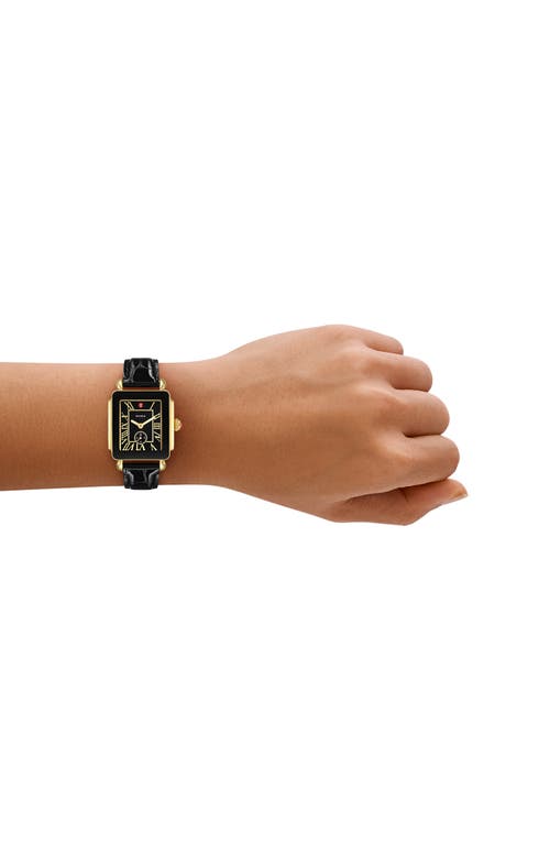 Michele Deco Sport Mid Leather Strap Watch, 29mm X 31mm In Black