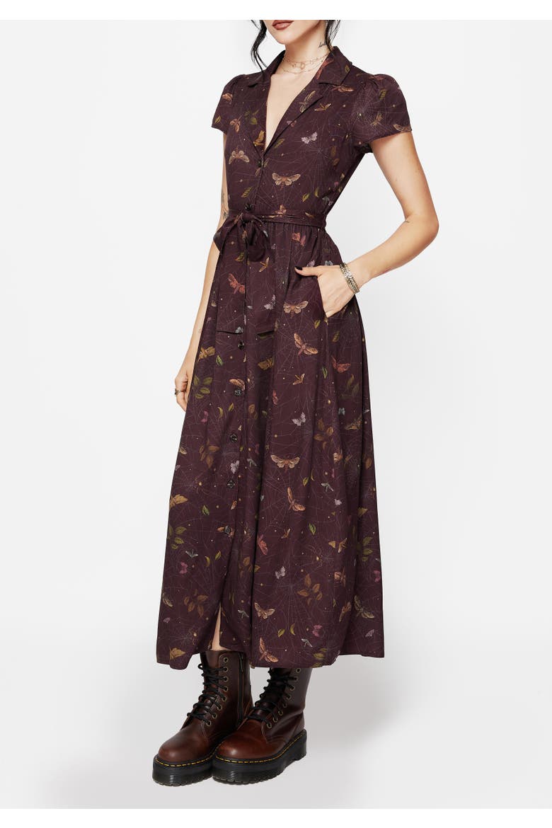 Celia Moth Printed Shirt Dress, Alternate, color, Dark Red