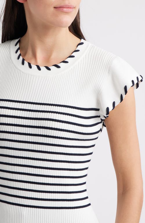 Zoe And Claire Stripe Flutter Sleeve Sweater