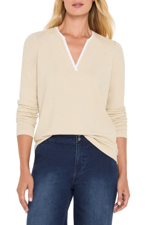 Cozy Double Layer Split Neck Top