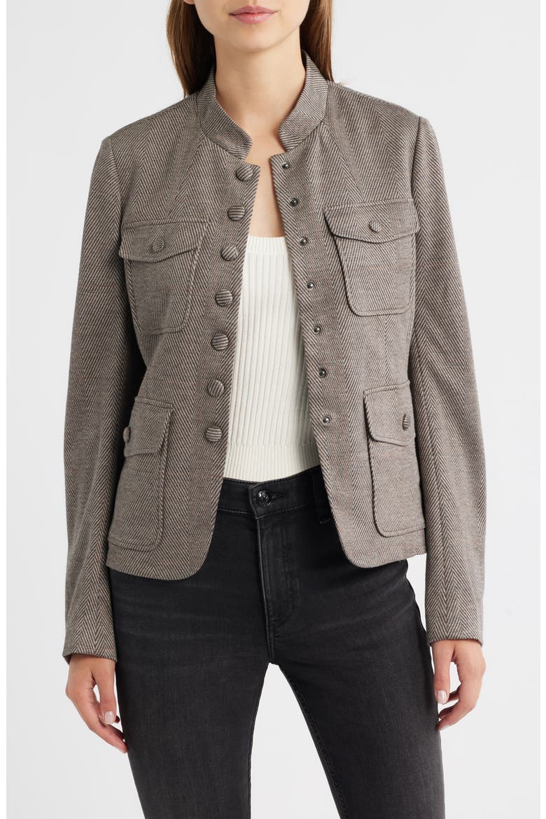 Mercer Mixed Print Ponte Jacket, Alternate, color, BRWMT
