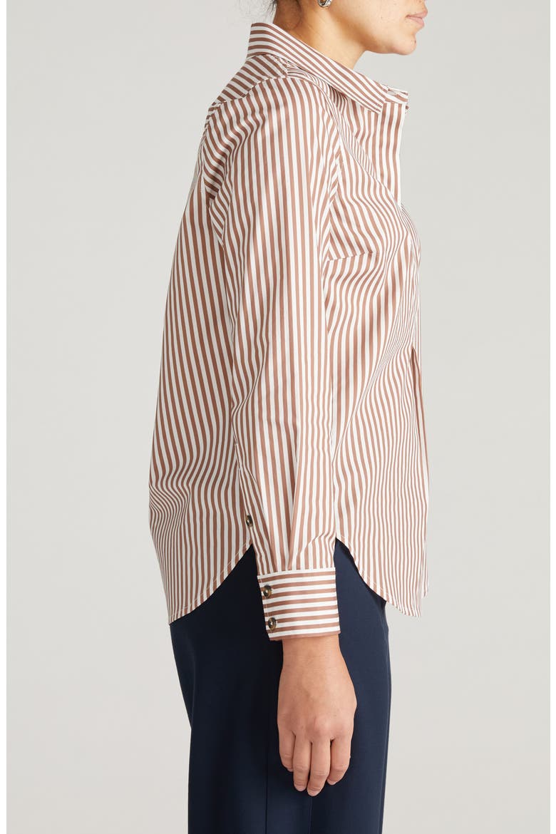 Elbe Popover Stretch Poplin, Alternate, color, ALLSPICE BROWN/ STRIPE