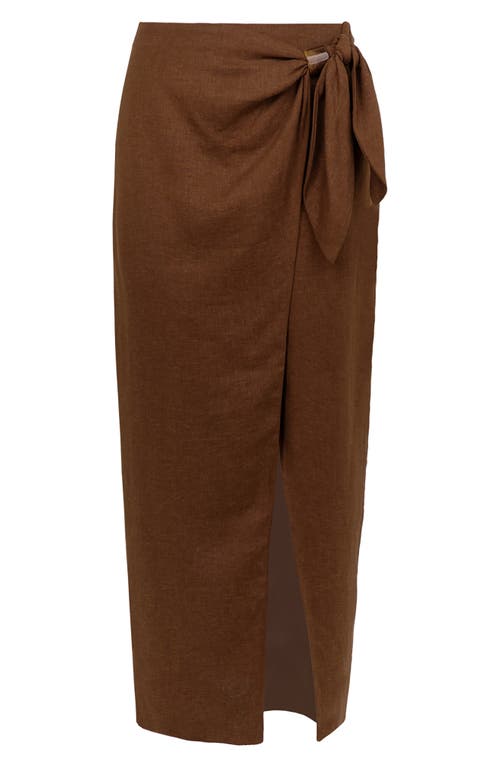 Vix Paula Hermanny Luna Linen Blend Cover-up Midi Skirt In Brown