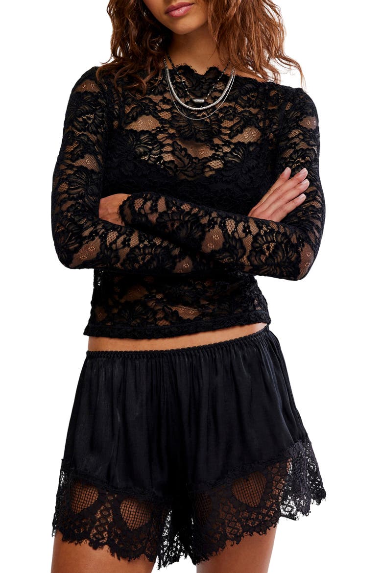 Intimately FP Raising Eyebrows Lace Top, Main, color, BLACK