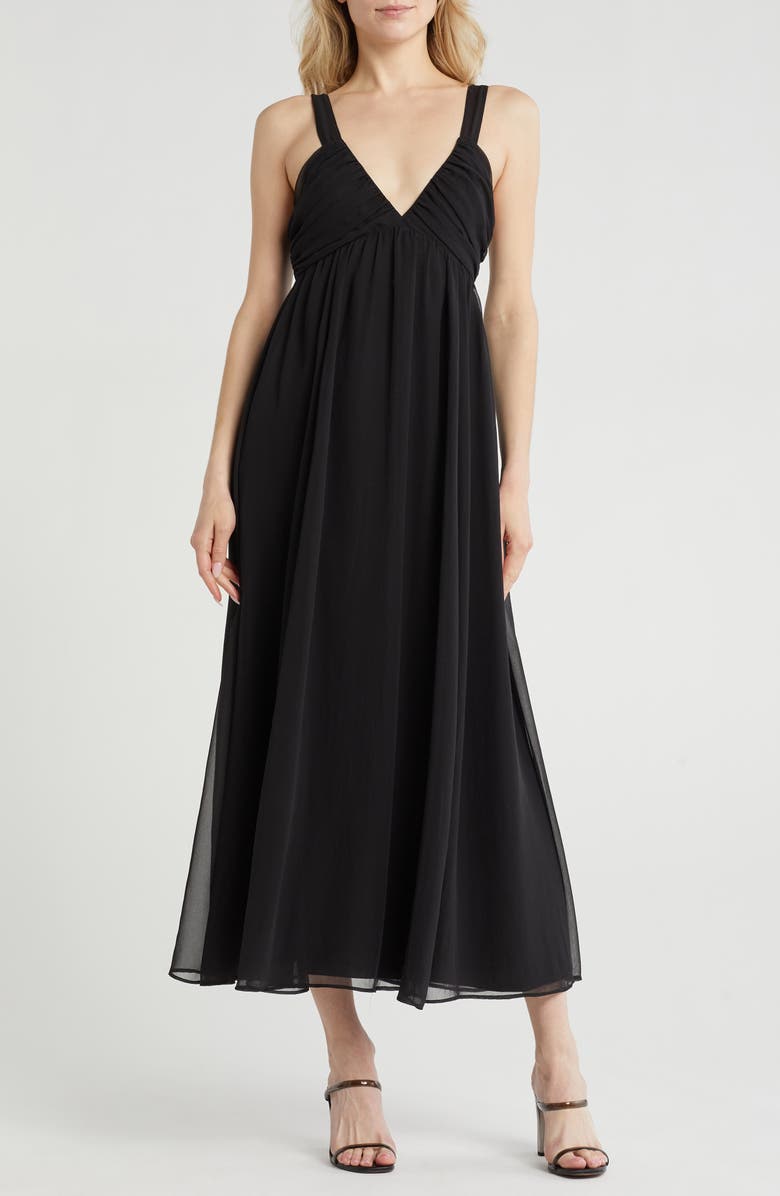 AREA STARS Jia Empire Waist Chiffon Maxi Dress, Main, color, Black