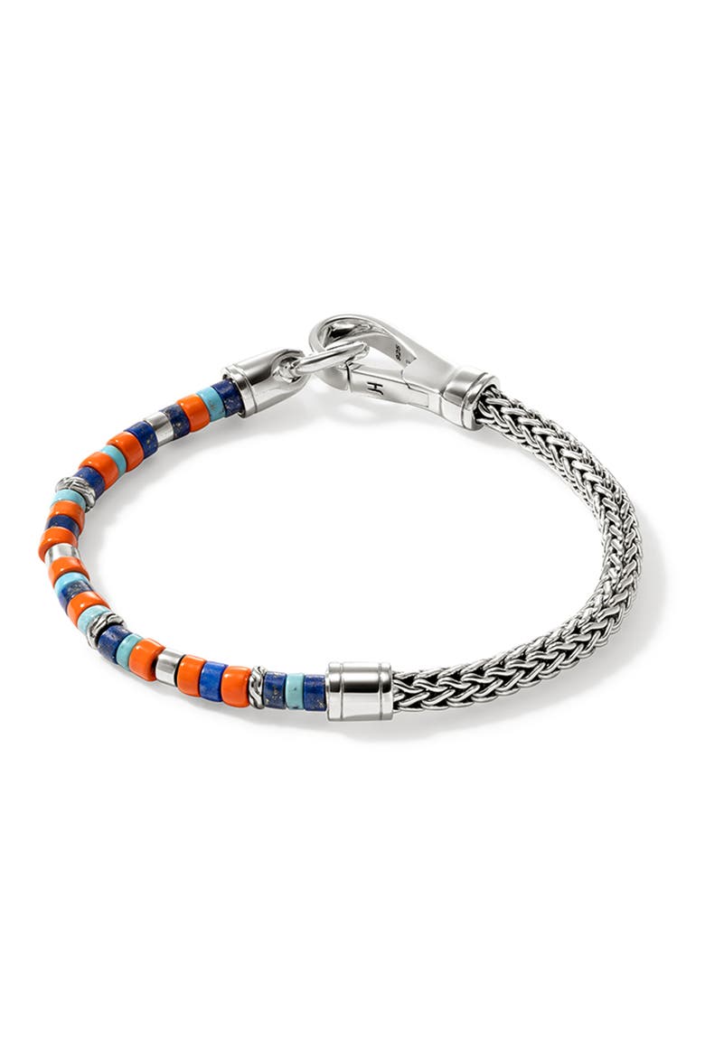 Heishi Chain Bracelet, Sterlings Silver, Turquoise, Main, color, SILVER/BLUE/ORANGE