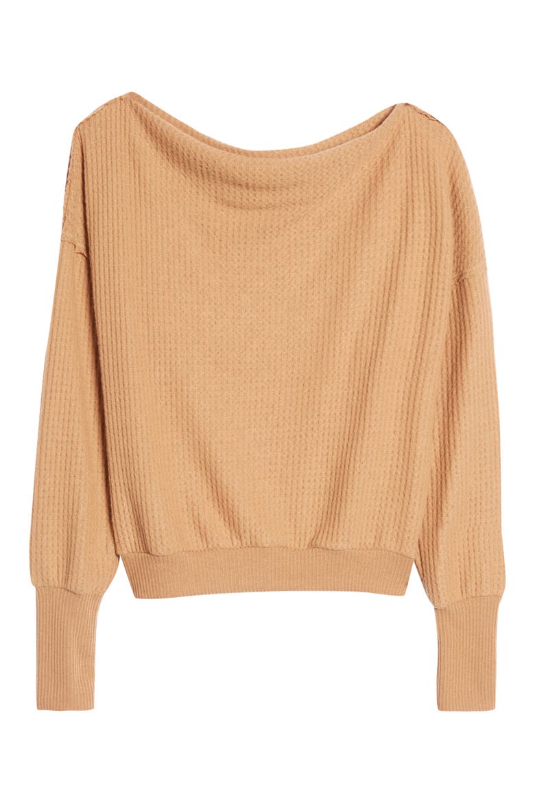 Off the Shoulder Thermal Knit Top, Alternate, color, TAN THRUSH