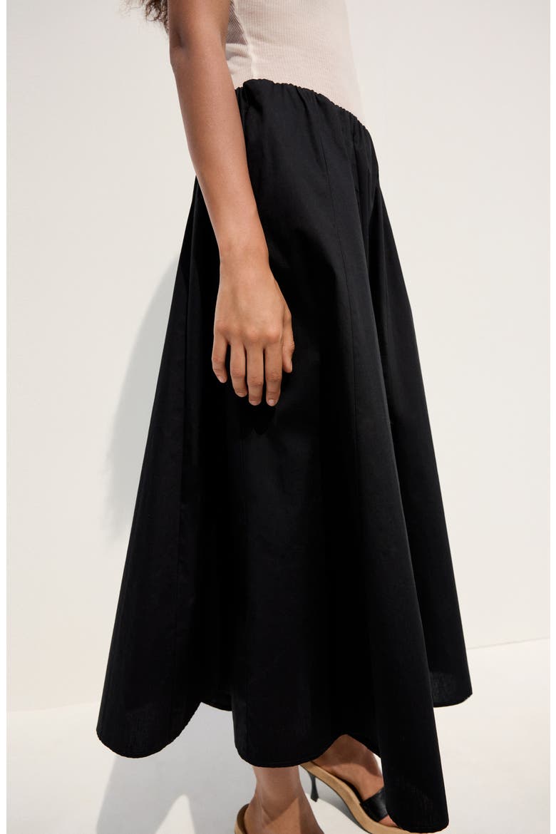 Flared Cotton Midi Skirt, Alternate, color, BLACK