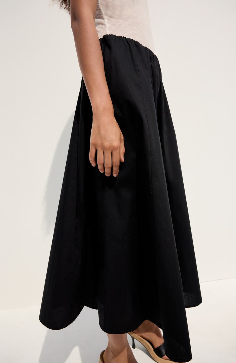 MANGO Flared Cotton Midi Skirt, Alternate, color, Black