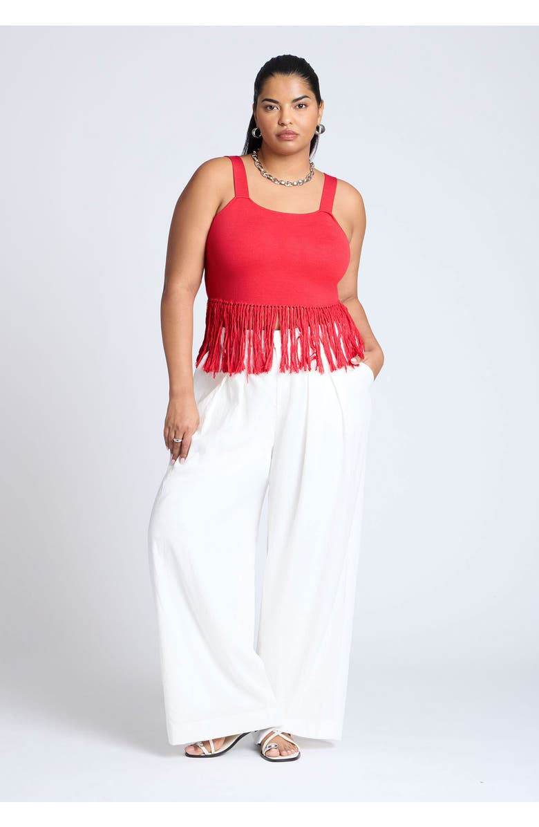 ELOQUII Fringe Crop Top, Alternate, color, High Risk Red