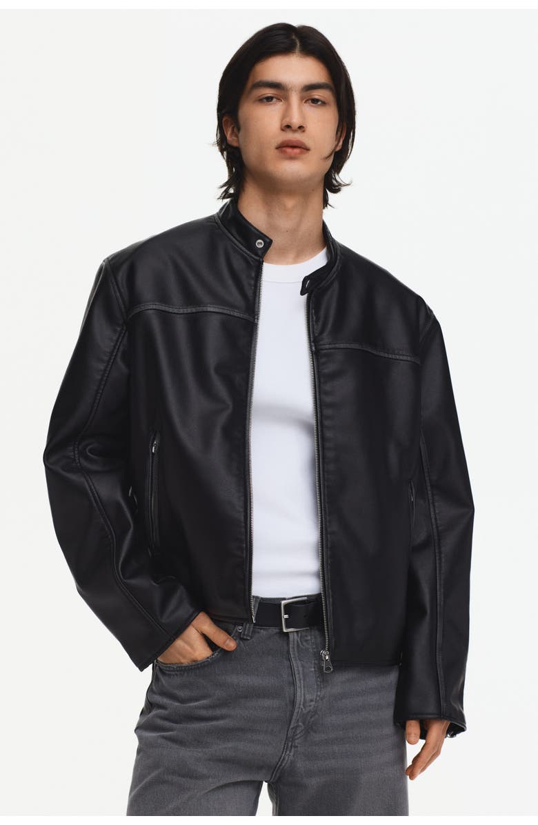 H&M Coated Racer Jacket, Alternate, color, Black