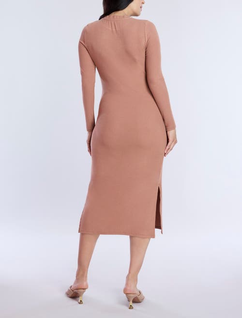 Motherhood Maternity Crew Neck Rib Knit Long Sleeve Column Dress In Mocha Mousse