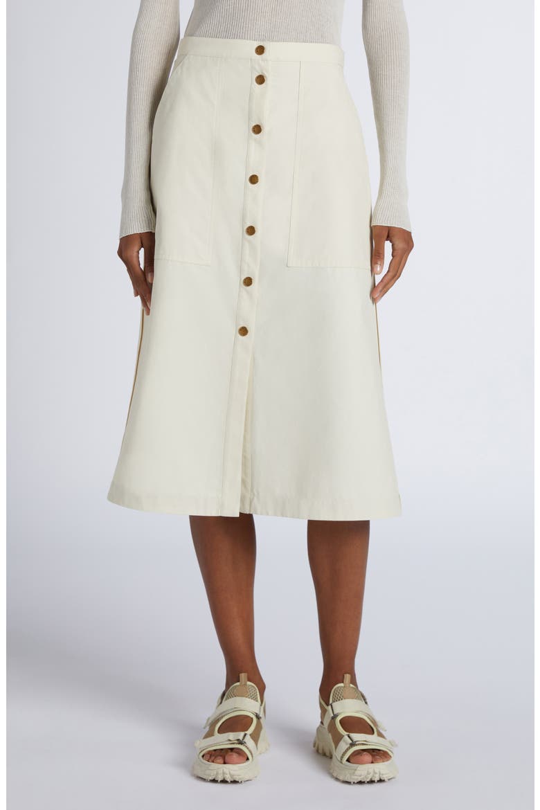 Snap Front Twill A-Line Skirt, Main, color, WHITE