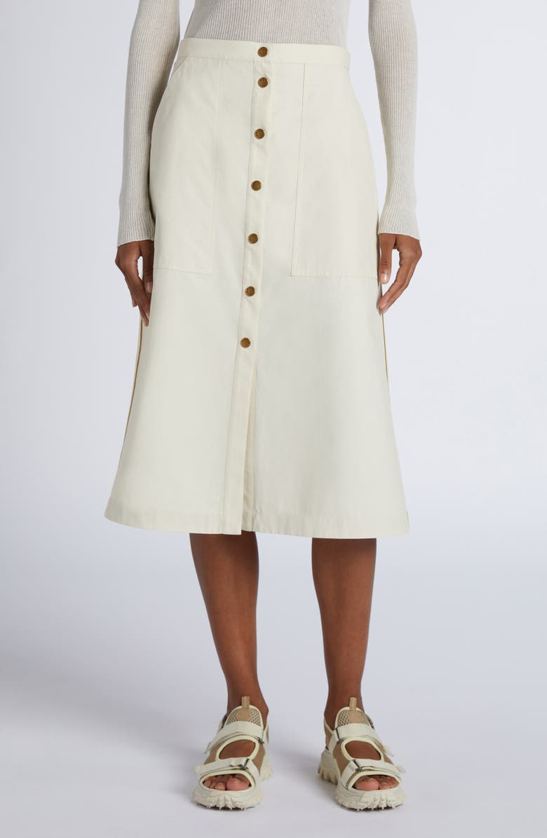 Moncler Snap Front Twill A-Line Skirt, Main, color, 