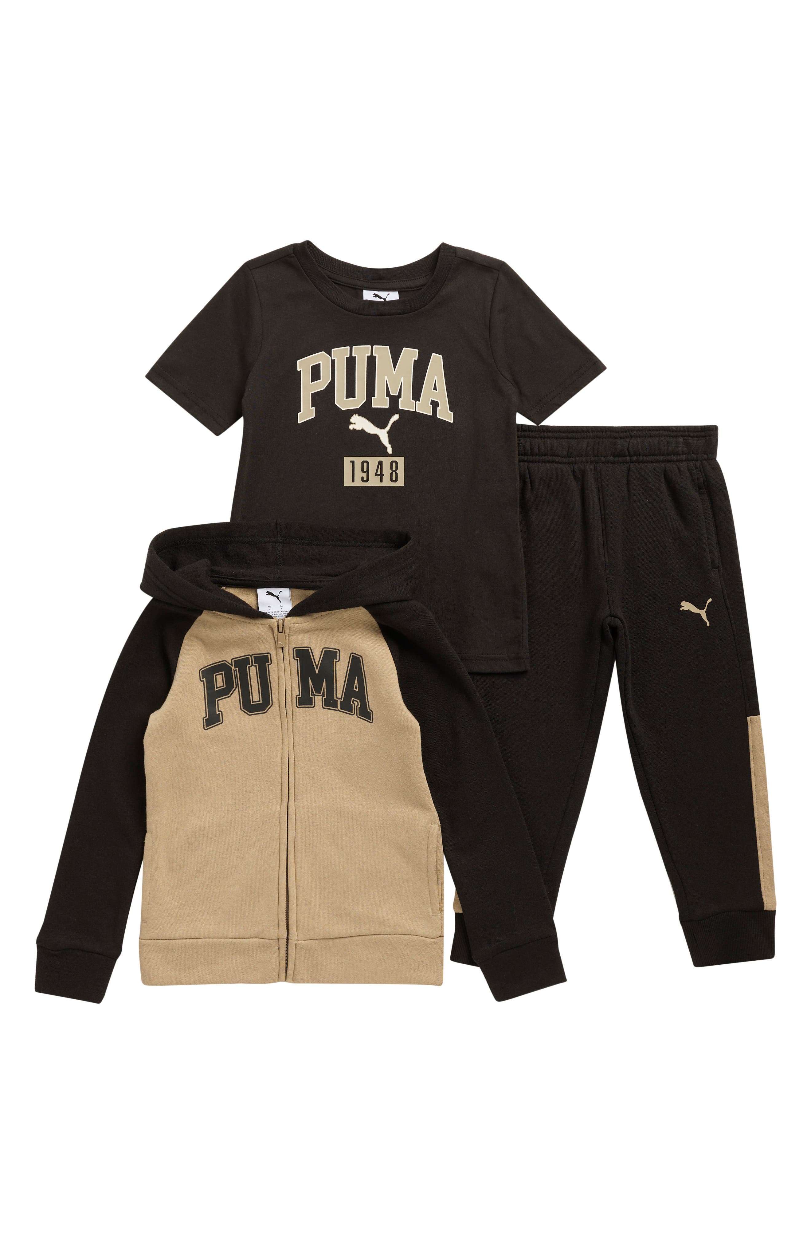 PUMA Kids&#39; Logo Fleece Zip Hoodie, Jersey T-Shirt &amp; Joggers Set