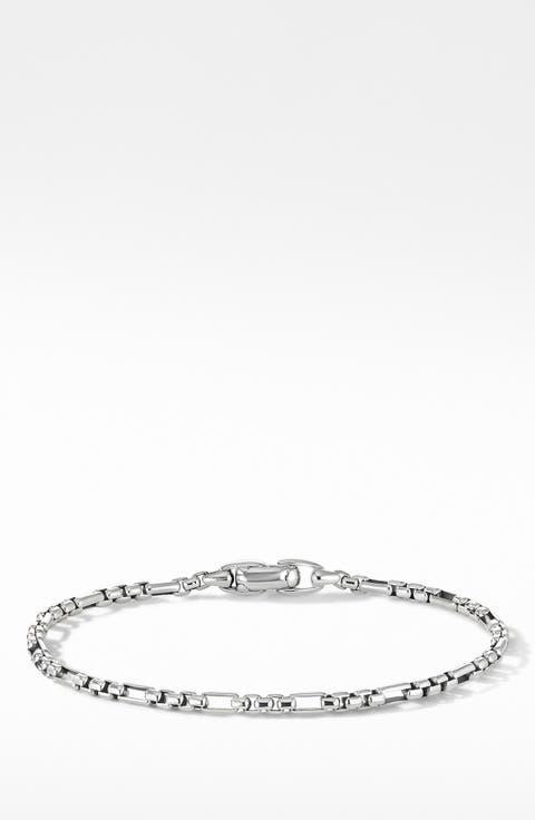 Men's Open Station Box Chain Bracelet in Sterling Silver, 3mm