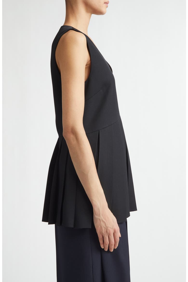 Pleated Wool Gabardine Top, Alternate, color, BLACK