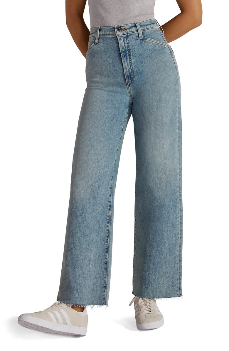 Favorite Daughter The Mischa Raw Hem Super High Waist Wide Leg Jeans, Alternate, color, 