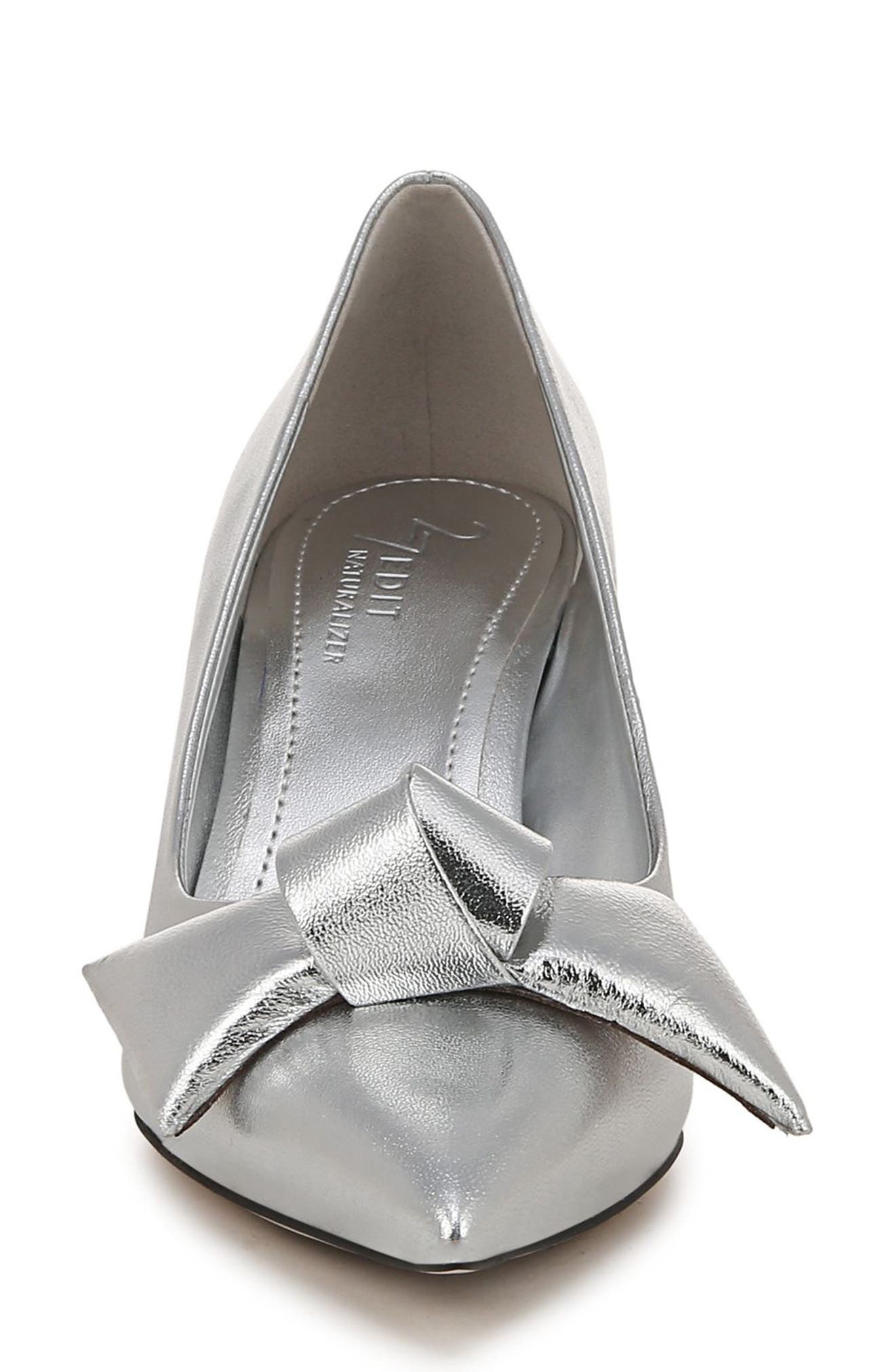 Emery Bow Pointed Toe Pump, Alternate, color, SILVER