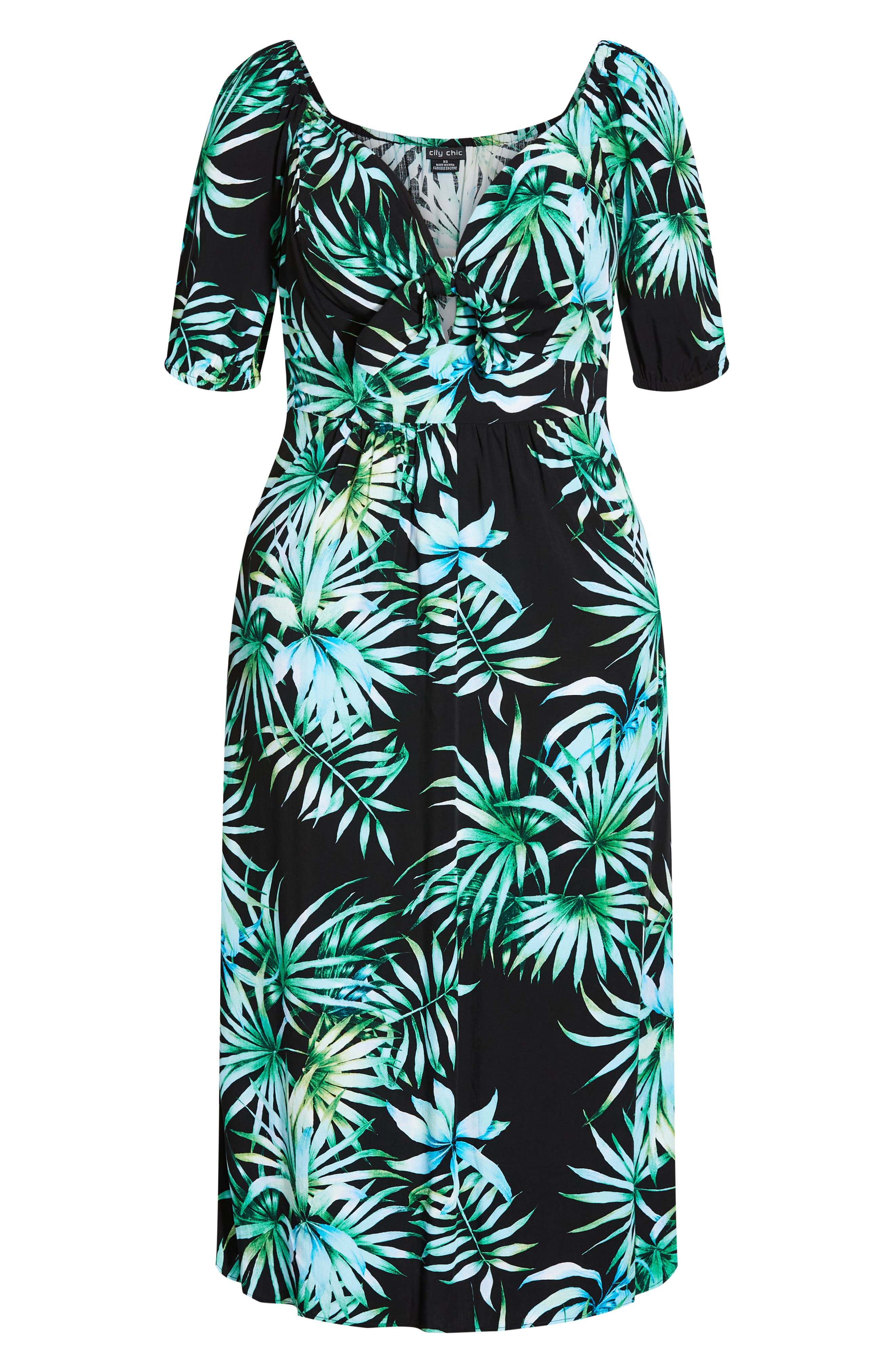 City Chic Phi Phi Tie Front Palm Print Midi Dress (Women) | Nordstrom