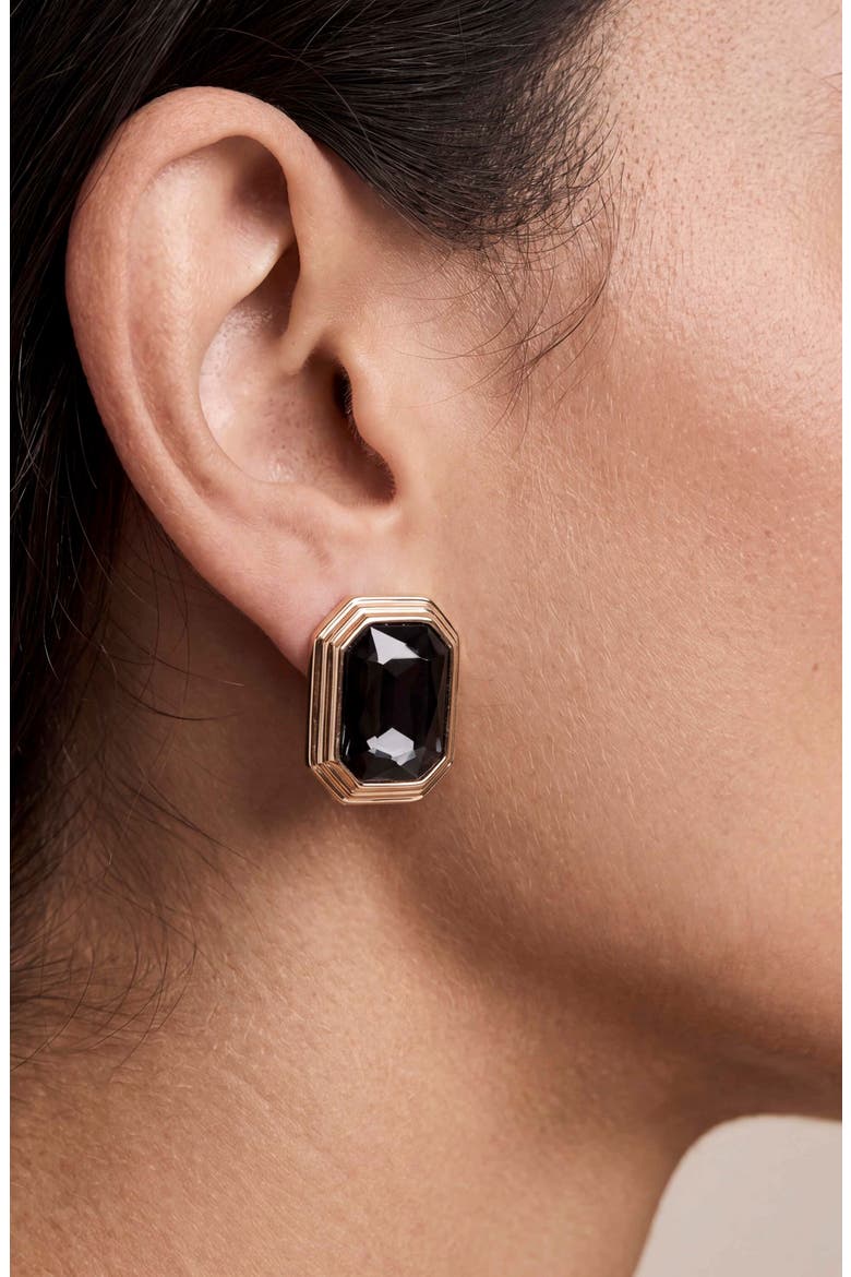 Deco Stud Earrings, Alternate, color, BLACK