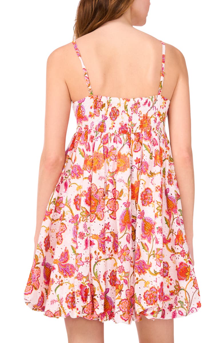 CeCe Floral Bubble Hem Cotton Minidress, Alternate, color, Ultra White