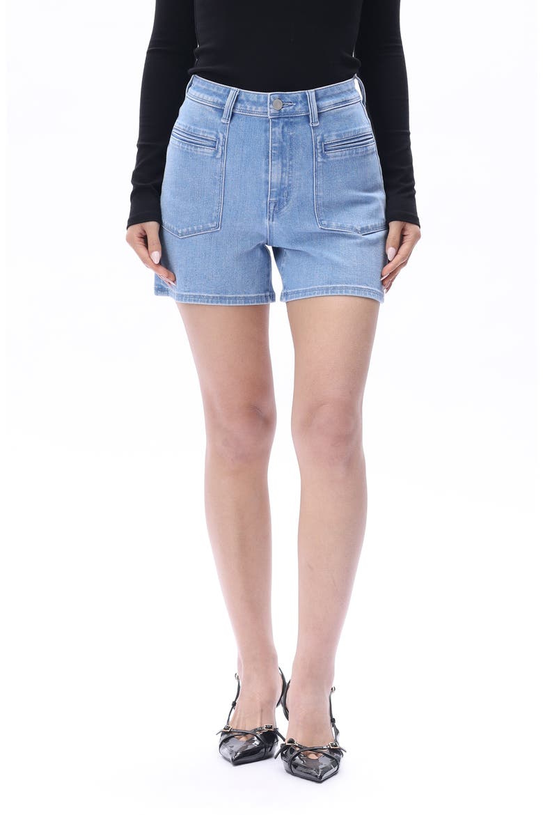 Elowen Welt Pocket High Waist Denim Shorts, Main, color, LIGHT BLUE