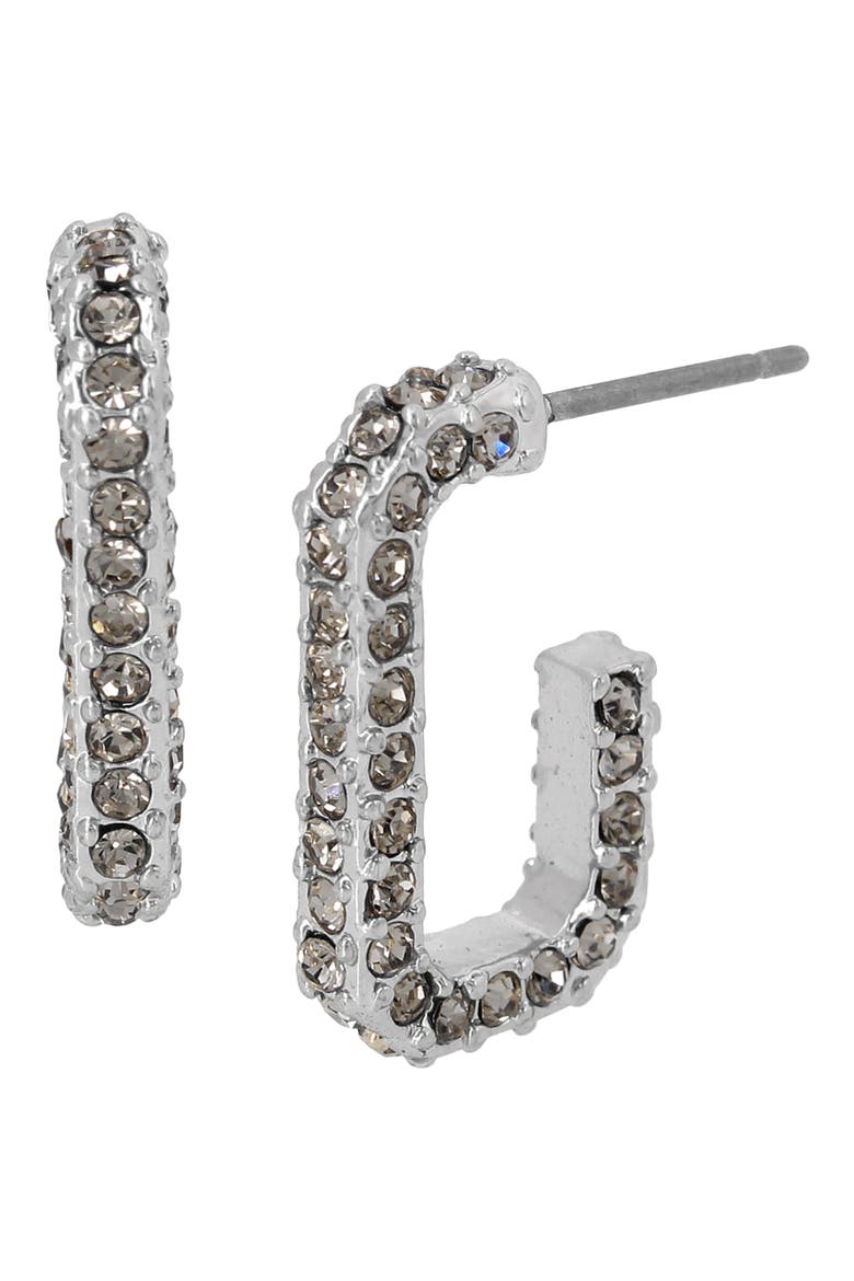 Crystal Rectangular Huggie Hoop Earrings, Main, color, BLACK DIAMOND/ SILVER