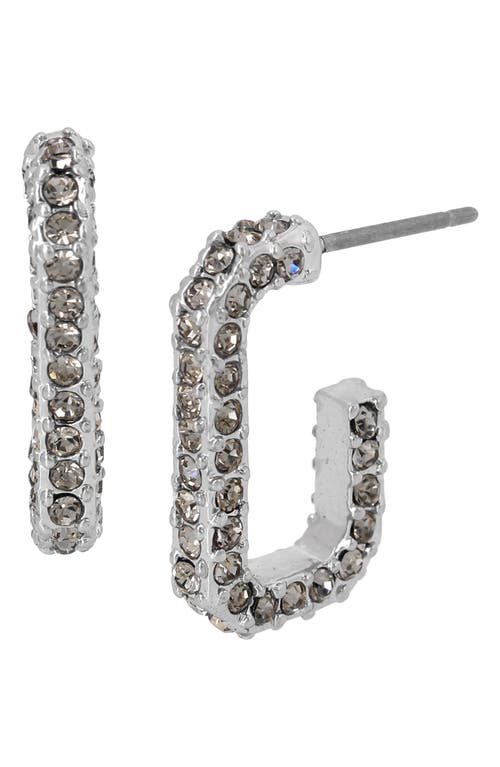 Allsaints Crystal Rectangular Huggie Hoop Earrings In Black Diamond/silver