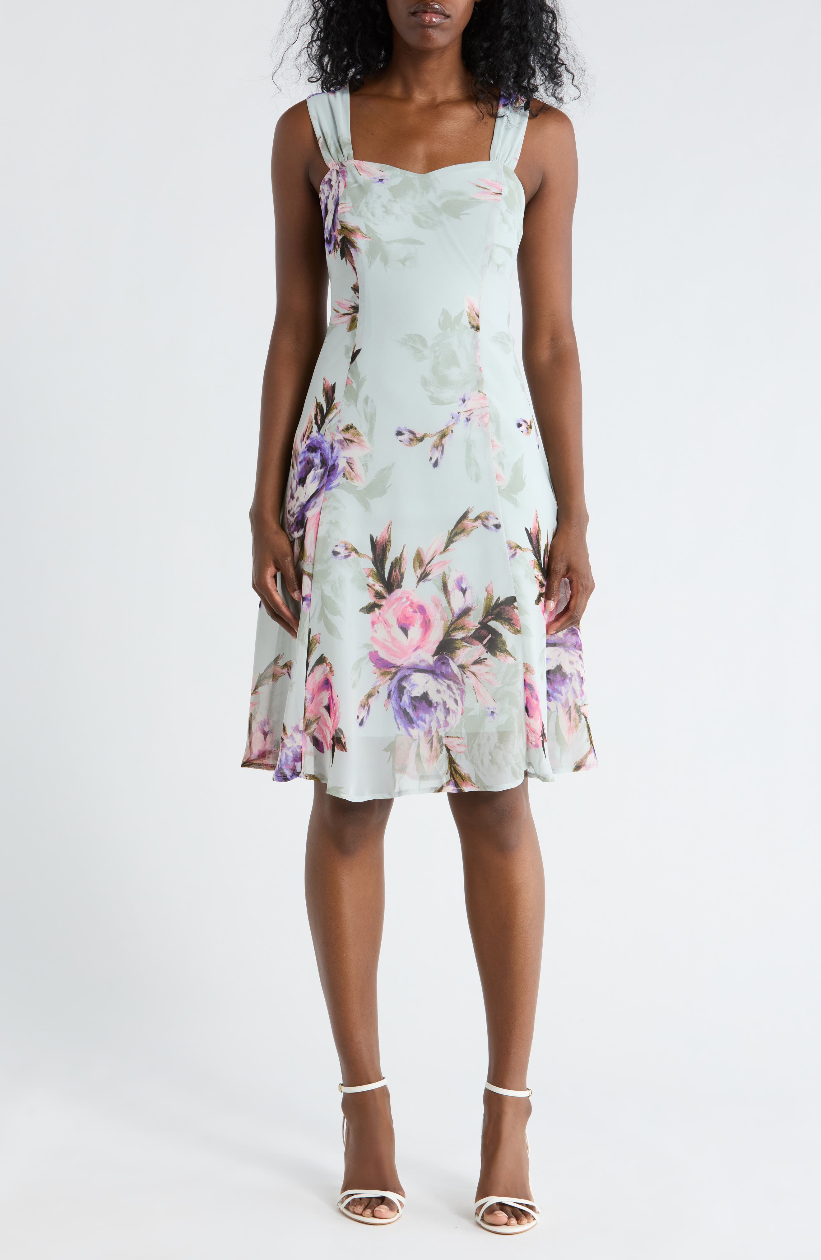 Connected Apparel Floral Chiffon Dress & Lace Shrug Set (Women)