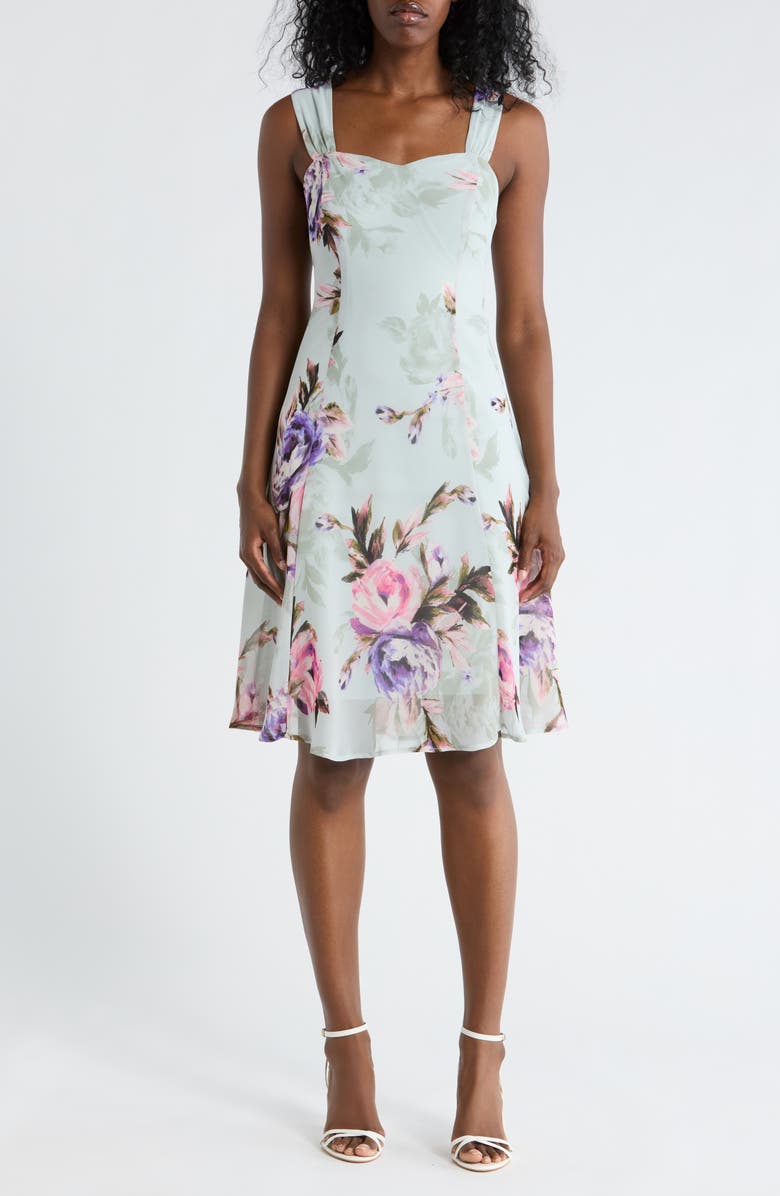 Connected Apparel Floral Chiffon Dress & Lace Shrug Set, Alternate, color, Sage