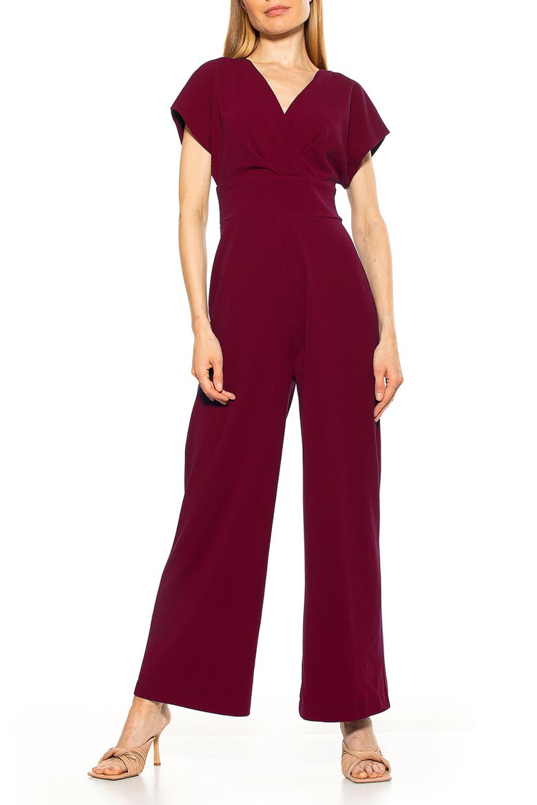 Surplice Wide Leg Jumpsuit, Main, color, BURGUNDY