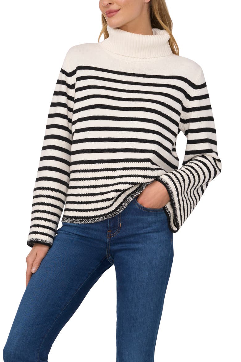 Stripe Turtleneck Sweater, Main, color, ANTIQUE WHITE