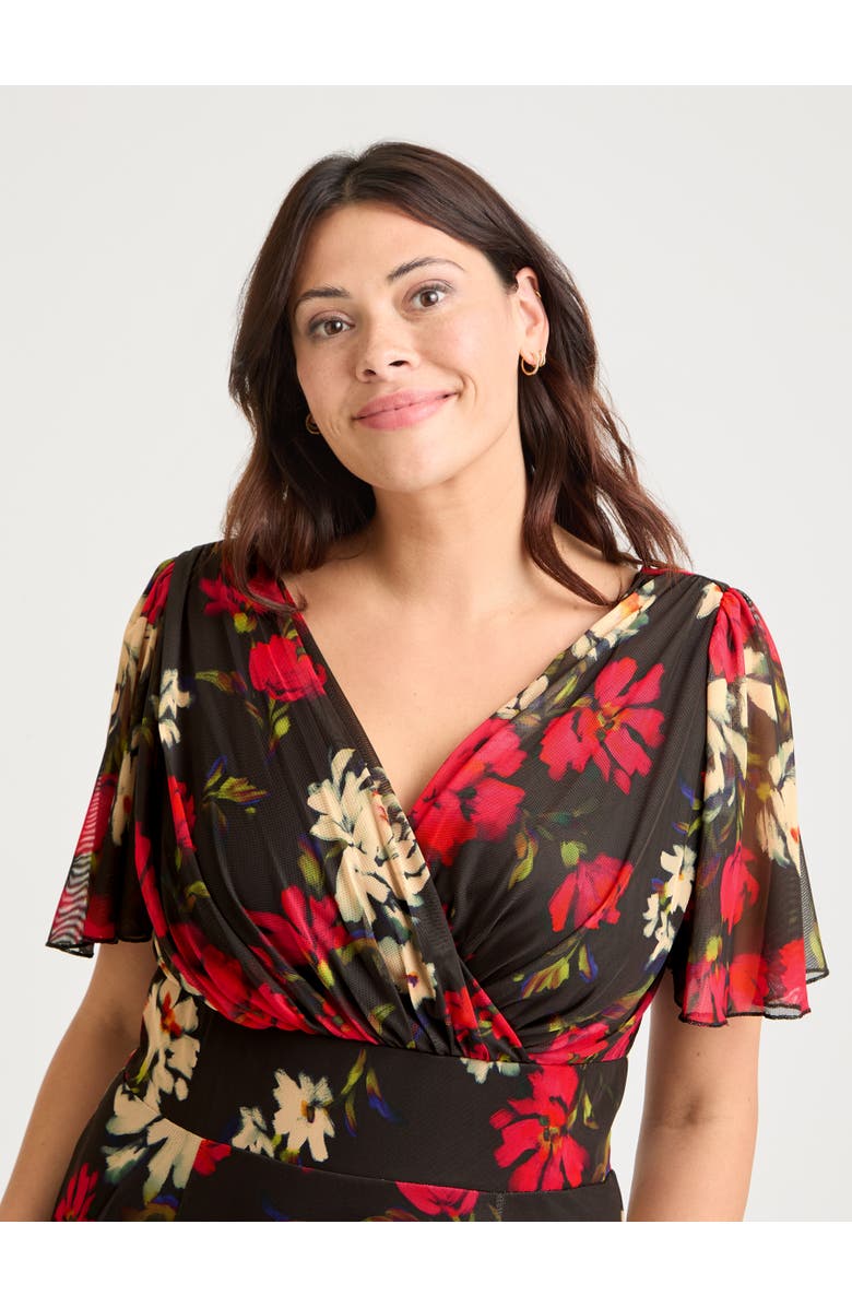 Scarlett & Jo Isabelle Floral Angel Sleeve Maxi Dress, Alternate, color, Black Red Cream