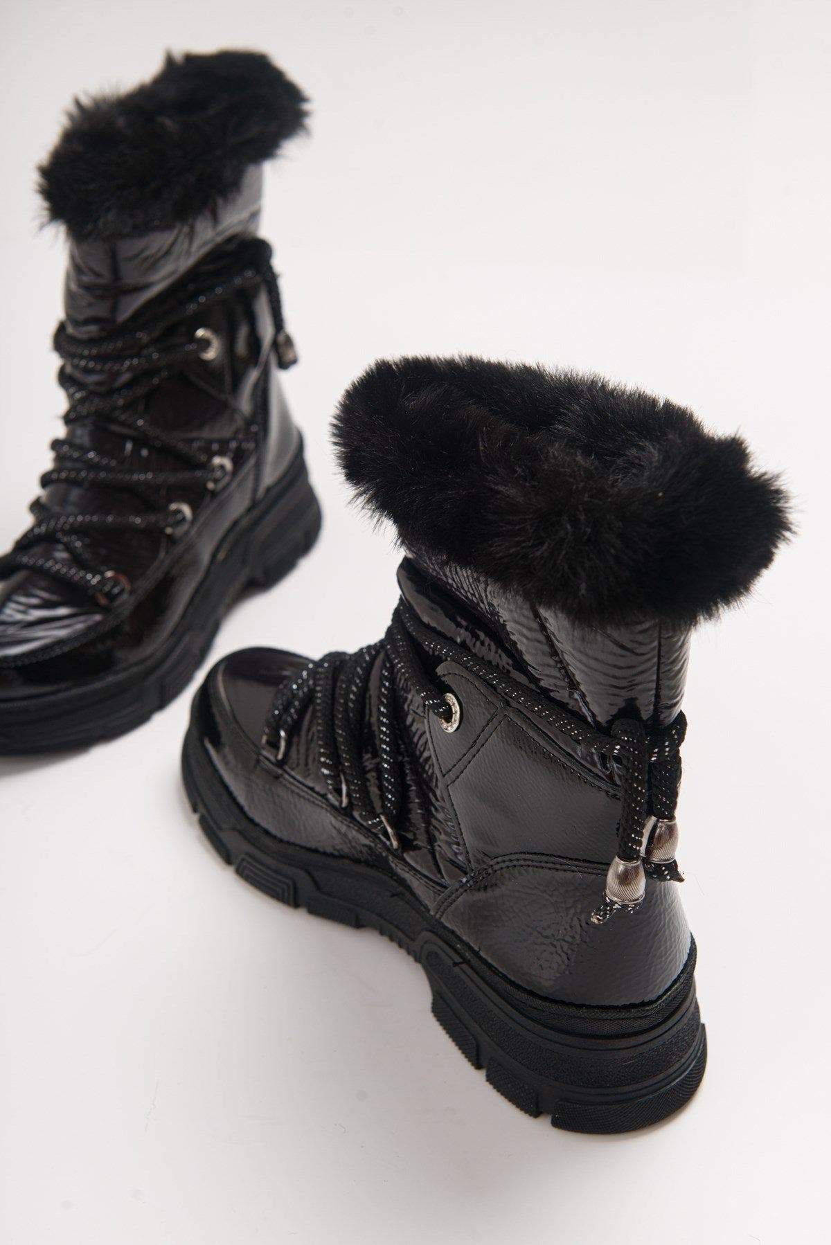 Prologue Shoes Rosie Fur Lined Boot, Alternate, color, Black Faux Leather
