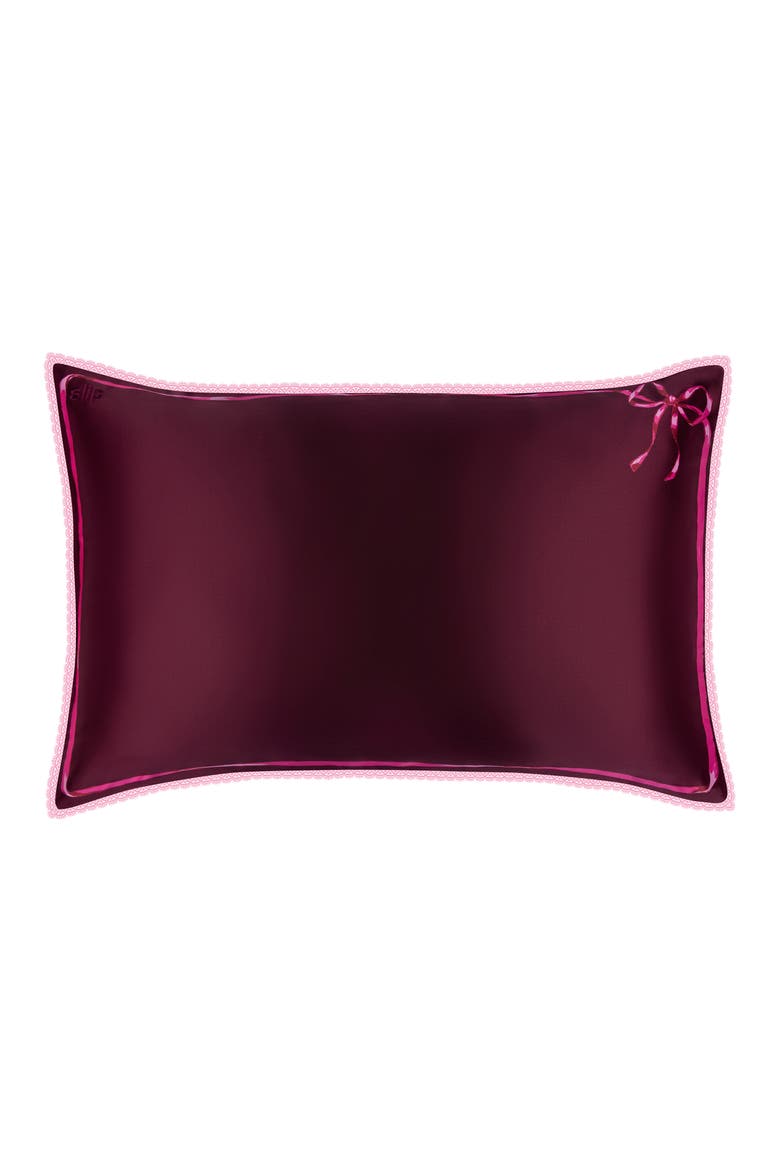 Lace Pure Silk Queen Pillowcase, Alternate, color, CRIMSON KISS