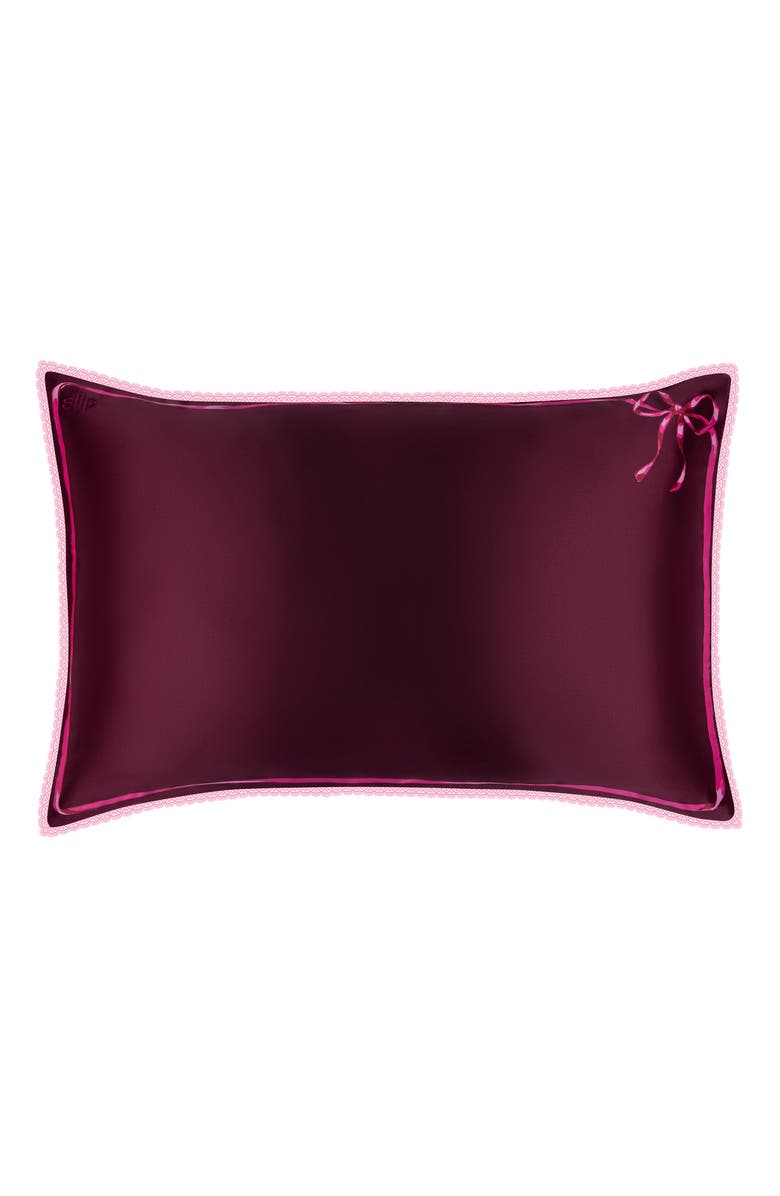 slip Lace Pure Silk Queen Pillowcase, Alternate, color, Crimson Kiss